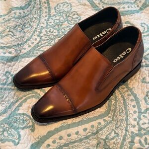 Calto Men's Size 11.5 Brown Premium Leather Slip-On Elevator Dress Shoes